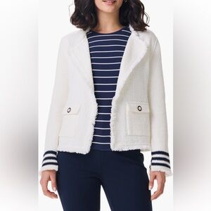 NIC+ZOE Stripe Cuff Fringe Mix Knit Jacket